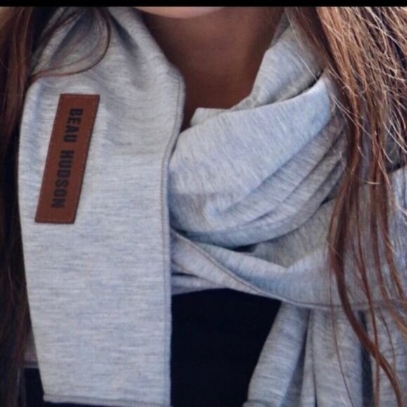 Beau Hudson Jersey Scarf OS Grey Preppy Modern Neutral Marie Snow Ski Minimalist - Picture 1 of 9